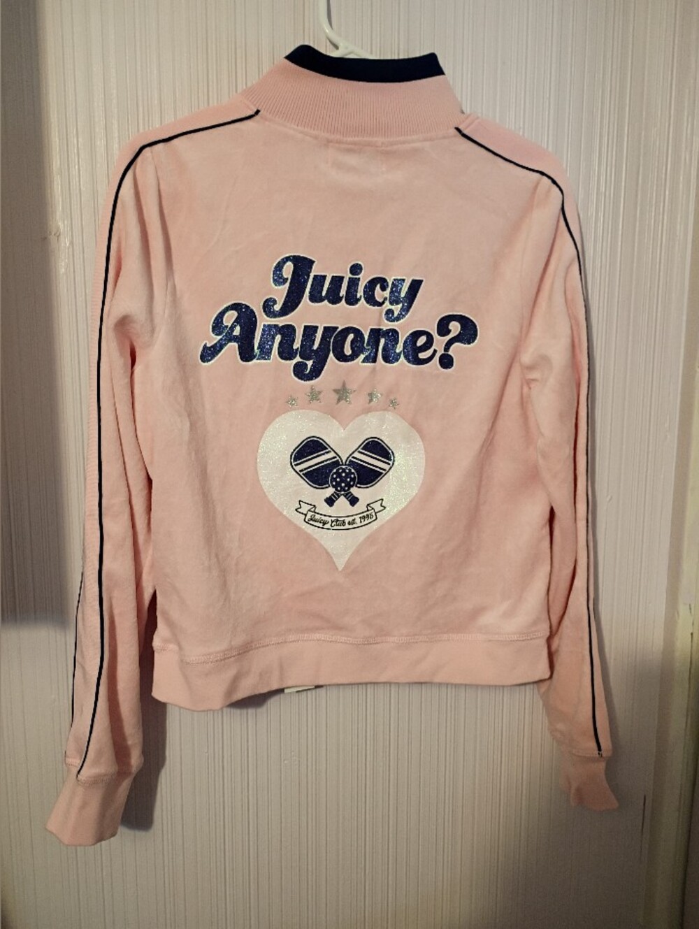 New Juicy Couture Pink velour track jacket Size Large "Juicy Anyone?" Pickleball